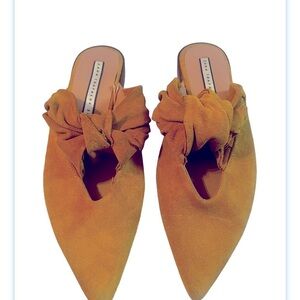 Zara Suede Pointed Mules Flats in Mustard Yellow Sz 37 EUR 7 Women